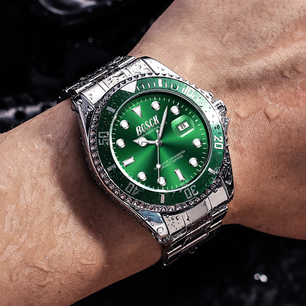 BOSCK Men's 42mm Stainless Steel Classic Luxury Analog Wristwatch, Green Watch for Men