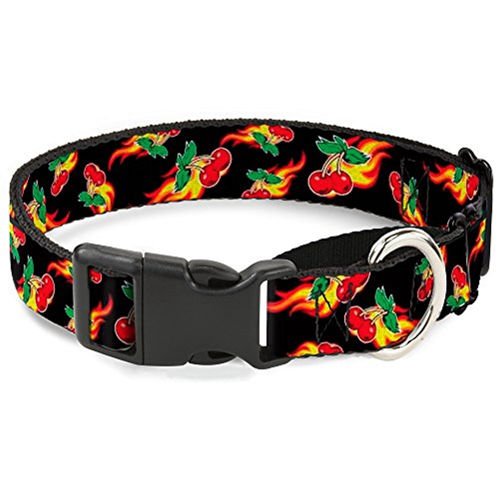 Buckle-Down Flaming Cherries Scattered Black Martingale Dog Collar