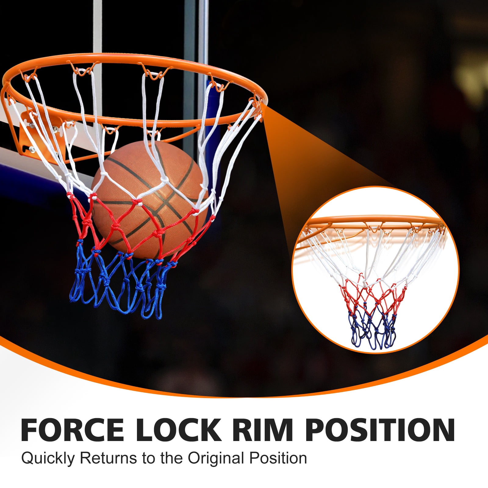 Regulation 18" Steel Basketball Rim for Portable Basketball Hoop & Goal, Indoor & Outdoor with Hand-Crank Adjustment, Choose from Fixed or Breakaway, Replacement Rim for Indoor or Outdoor Hoop