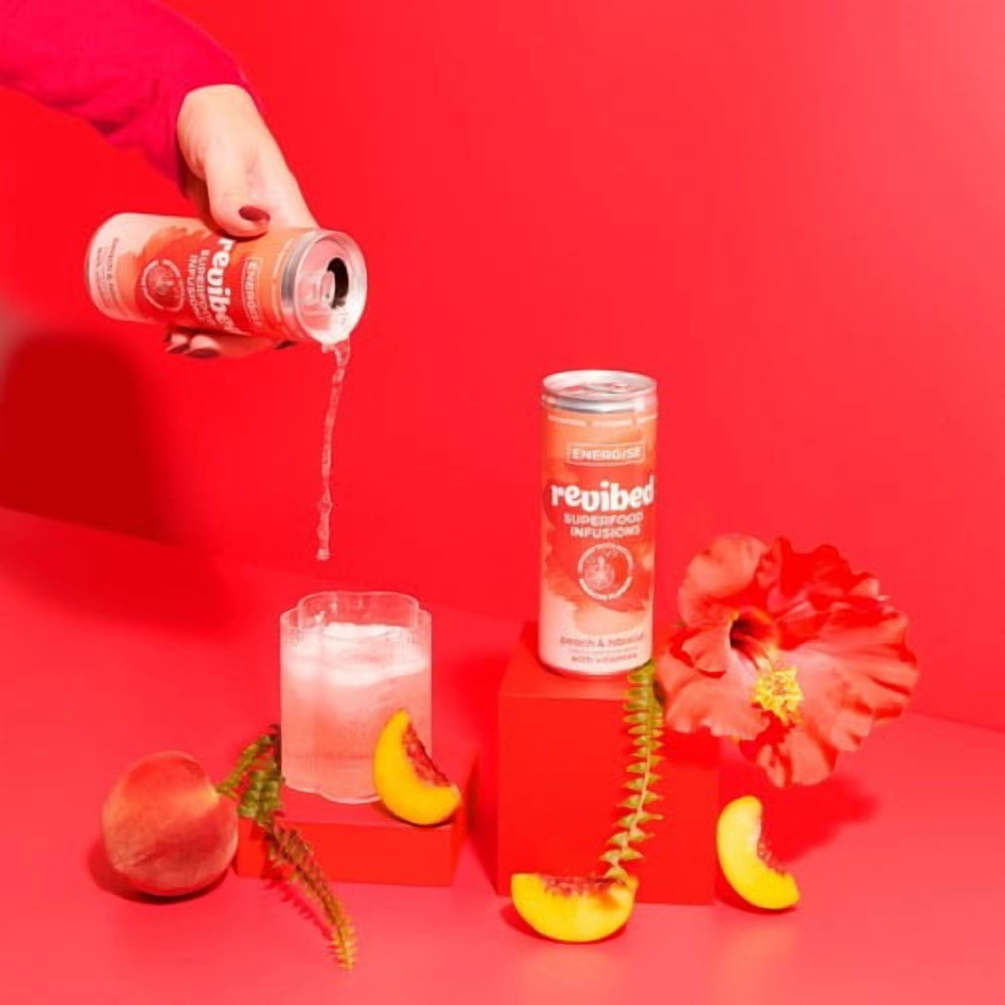 Revibed Energise Peach and Hibiscus Lightly Sparkling Water 250ml, British Import (Pack of 6)