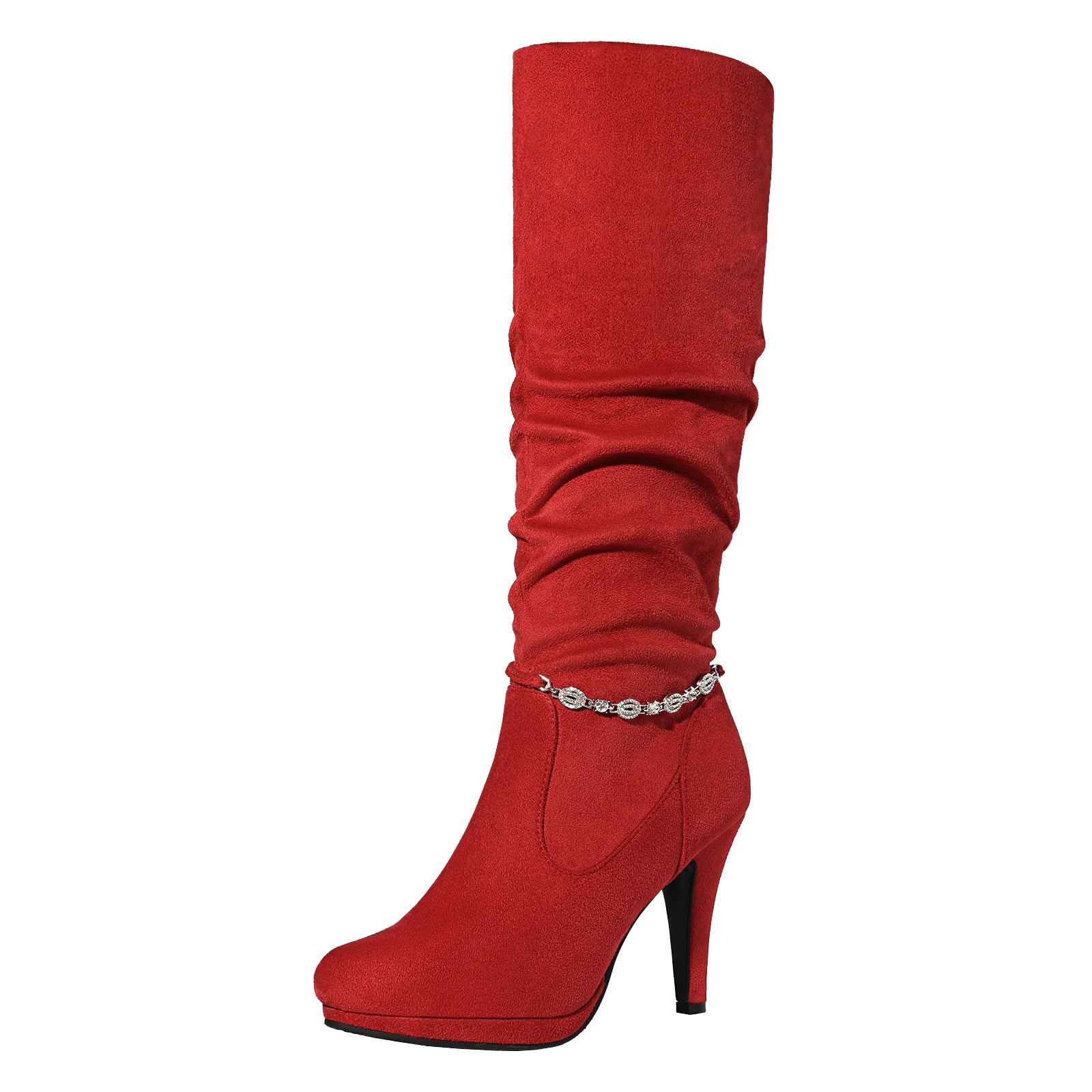 Dream Pairs Women's Knee High Platform Heel Boots SARAHMID RED Size 7.