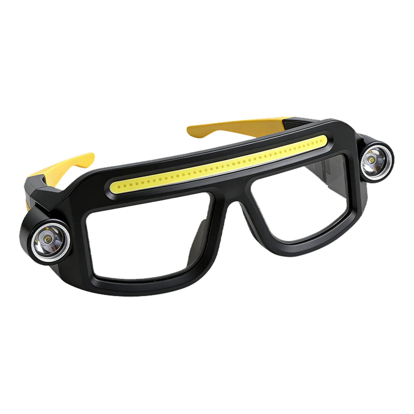 QIUXUJ-LED Safety Glasses with Lights Rechargeable Headlight with 5 Modes, USB C Lighted Glasses for night Running, Camping, Fishing, Cycling, Hiking, Hands-Free Lighting (Yellow)