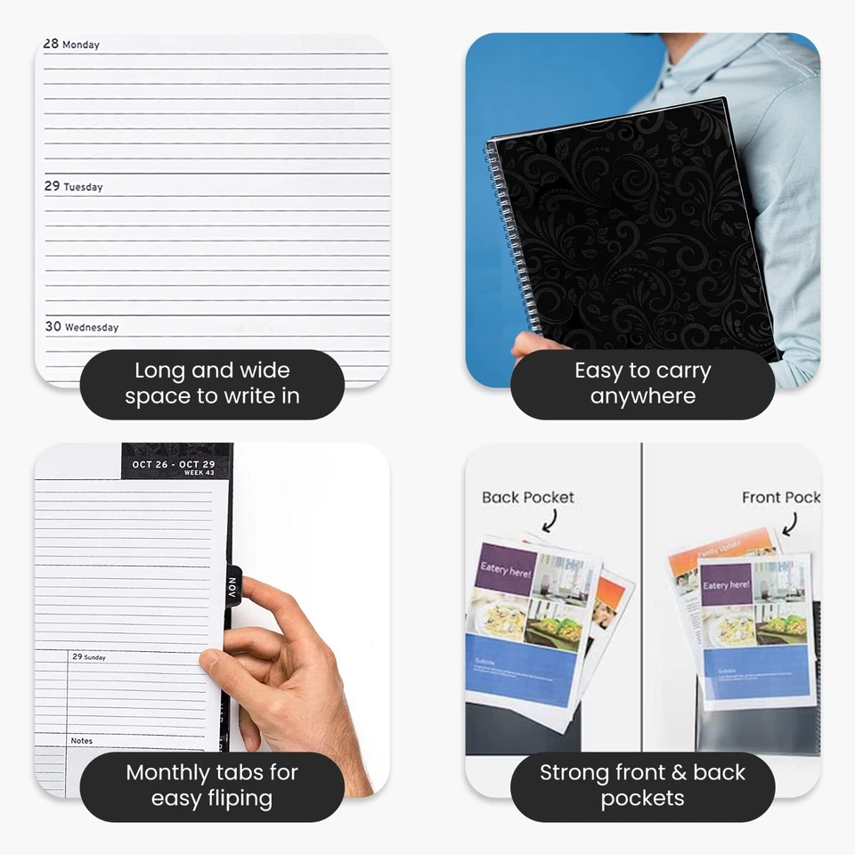 Ensight Weekly & Monthly Planner 2023-2024 - 8.5 X11 - Black