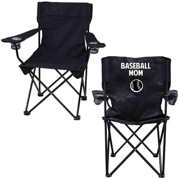 VictoryStore Outdoor Camping Chair - Baseball Mom Black Folding Camping Chair with Carry Bag