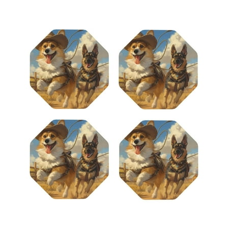 

Tebeau Farm Corgi German Shepherd Print Set of 4 Leather Drink Coasters Round Cup Mat Pad for Home and Kitchen Use 4 -Octagon