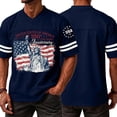 thumbnail image 5 of Zimjoy Men's 250th 4th of July Baseball T-Shirts Cotton V Neck USA Flag Liberty Statue 1776-2026 Print Striped Sleeve Independence Day Casual Wear Navy L, 5 of 5