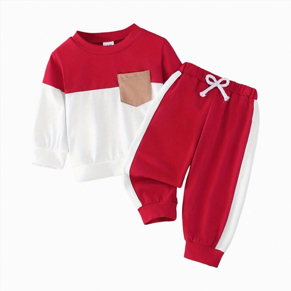 TOWED22 Toddler Baby Boy Fall Outfit Contrast Color Sweatshirt Tops with Elastic Waist Pants Cute Infant Newborn Winter Clothes