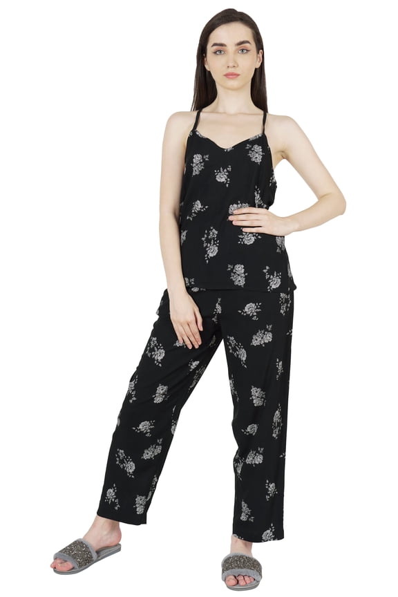 Printed Two,Piece Nightwear Pajama Set For Womens Sexy Spaghetti Straps Loungewear
