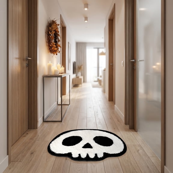 40x60cm 3D Skull Shaped P Halloween Doormat, Novelty Super Soft Cozy Non-Slip Floor Rug, Summer Spooky Decor for Front Door, Porch and Halloween Holiday Party Decoration