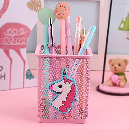 Trycooling 2 Pack Metal Cute Pen Pencil Holder Office Home Desk Square Pencil Cup Caddy Box Makeup Brush Holders for Girls Flamingo