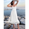 thumbnail image 5 of Womens Fashion Spaghetti Strap Flowy A-Line Dress with 3D Floral Appliques Party Maxi Gown White S, 5 of 6