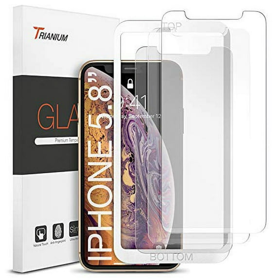 Trianium (3 Packs) Screen Protector Designed for Apple iPhone 11 Pro, iPhone XS, iPhone X 2019 2018 2017 Premium HD CLARITY 0.25mm Tempered Glass Screen Protector with Alignment Case Frame (3-Pack)