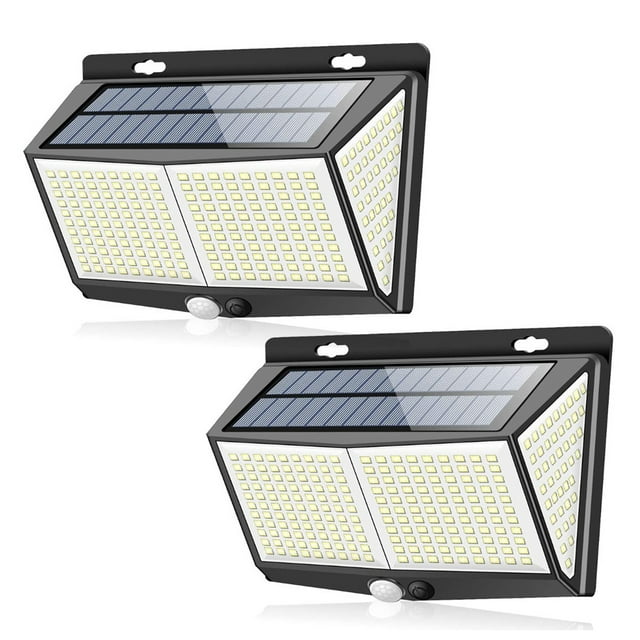2PCS 288LED Solar Powered Wall Light PIR Motion Sensor Lights Outdoor Waterproof Garden Lamp Night Light 4-side Built-in LED 3 Light Modes for Garden Patio Yard Fence Landscape Courtyard