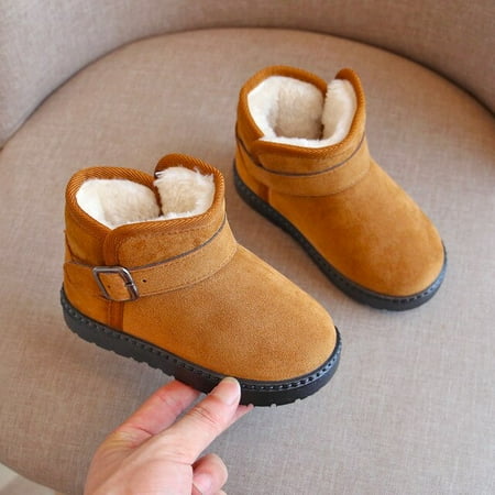 

DancePeanut Kids Girls Winter Plush Lining Fashion Ankle Boots Cotton Shoes Children Boys Hook & Loop Snow Boots Size 21-38