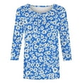 thumbnail image 4 of SOOMLON 3/4 Sleeve Tops for Women Plus Size Tunic Cotton Tops Dressy Casual Round Neck Shirts Cute Daisy Print T Shirts 2025 Fashion Spring Summer Ladies Tops Loose Fit Basic Outfits Pullover Blue XL, 4 of 5