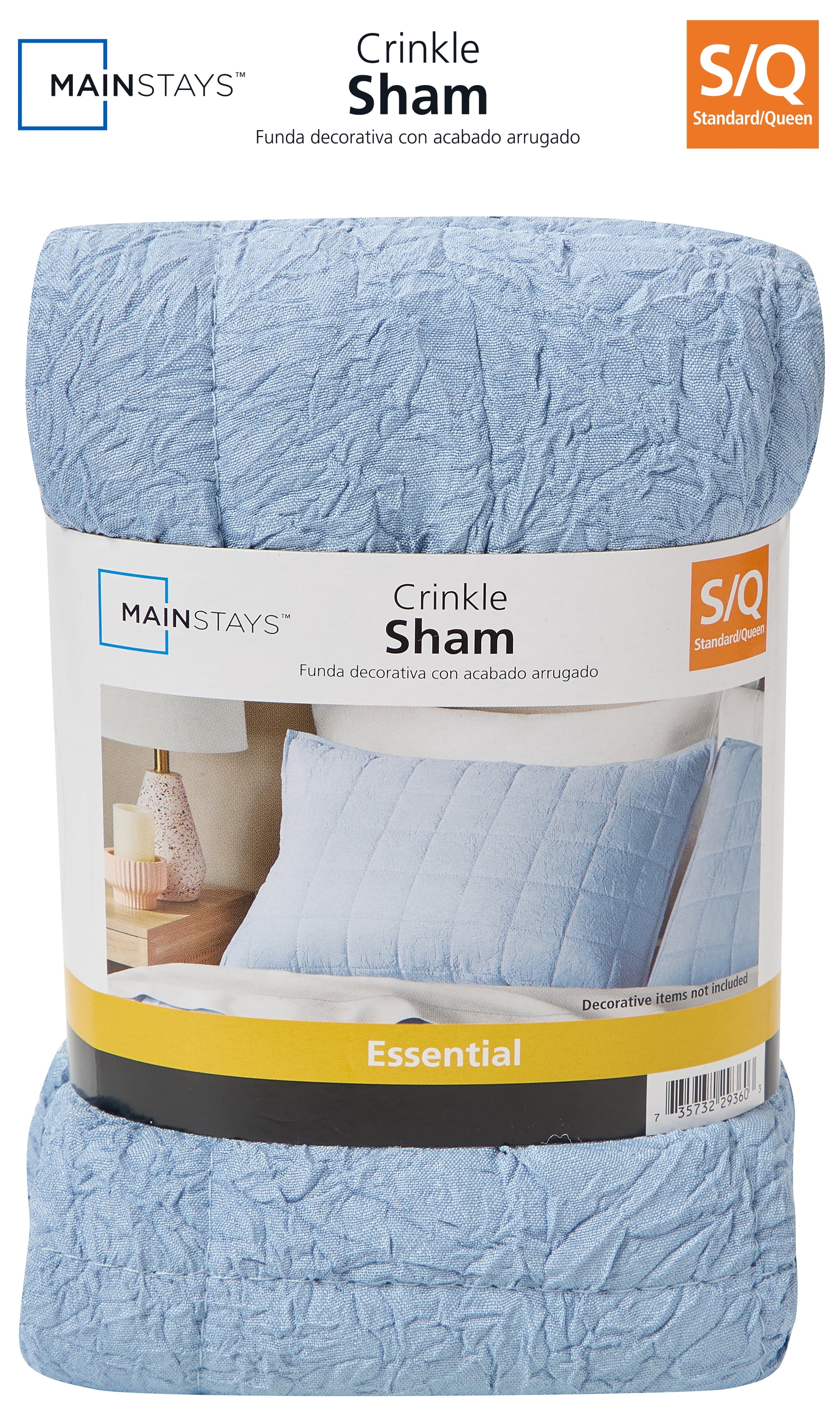 Mainstays Crinkle Pillow Sham, Standard/Queen, Blue, 1 Pack