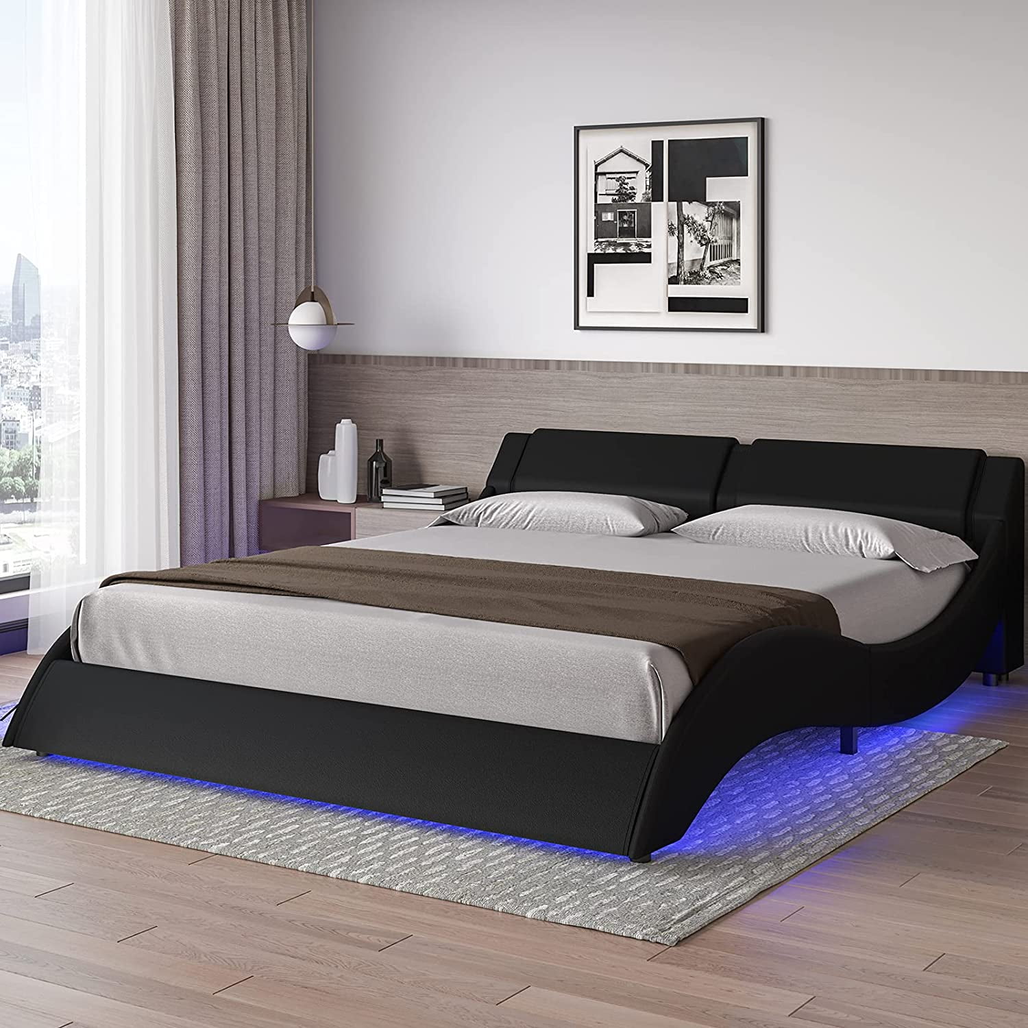Dictac Full Led Bed Frame Wave Like, Do Bed Slats Go Curve Up Or Down