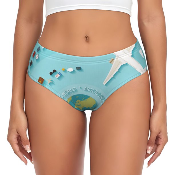 Balery Travelling on Airplane Ropa Interior de Algodón para Mujer con Dibujo – Braguitas Cómodas y Elásticas, Estilo Clásico-Large