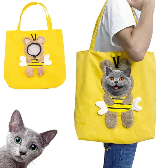 Cute Head Out Pet Canvas Shoulder Bag Tote, Breathable Fabric Carrier Pouch, Outdoor Travel Outing Handbag for Cat(RL)