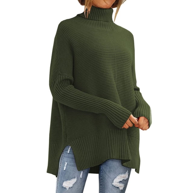 Chandail à Enfiler pour Femmes, Col Roulé Uni à Manches Longues en Tricot, Chandail Confortable à Enfiler pour Femmes, Chandail à Enfiler pour Femmes m
