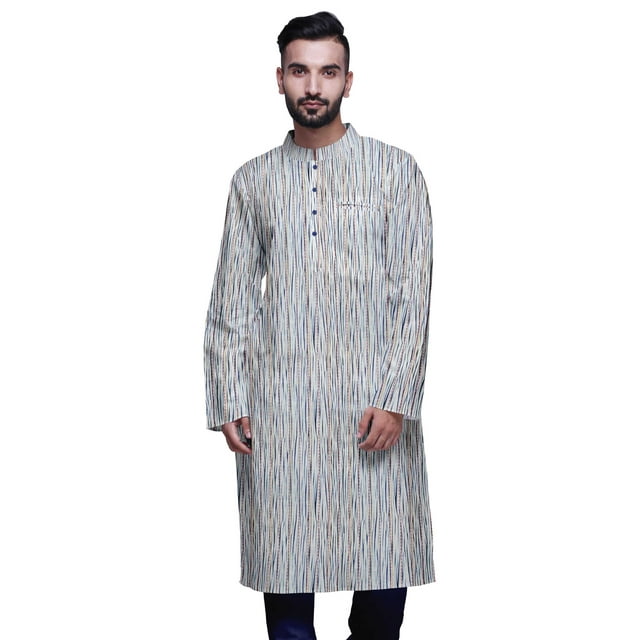 Atasi Kurta Imprimé pour Hommes Col Mandarin Popeline de Coton Kurta Chemise Décontractée