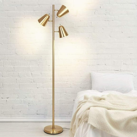 64" 3-Light Modern Adjustable Gold Floor Lamp with Metal Shades