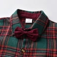 thumbnail image 4 of GobdXE Boys Plaid Long Sleeve Shirt Suspender Pants Outfit Set with Bow Tie formal Wedding Gentleman Suit 1-2 Years,Red, 4 of 9