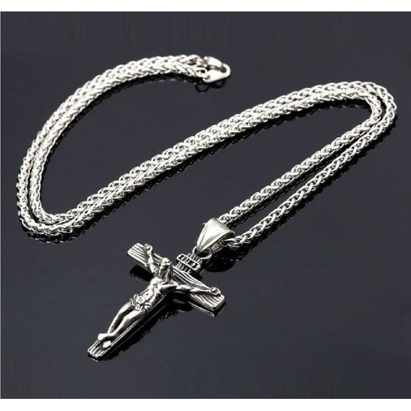 Prima Jewelries Silver-Plated .999 Lord Prayer Jesus Religious 24-Inches Rope Chain Crucifix Pendant Necklace Set Gift