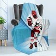 thumbnail image 4 of Hockey Soft Flannel Fleece Blanket, Hockey Player Makes a Strong Shot on Goal Rival Illustration Abstract Backdrop, Cozy Plush for Indoor and Outdoor Use, 60" x 80", Blue Red White, by Ambesonne, 4 of 5