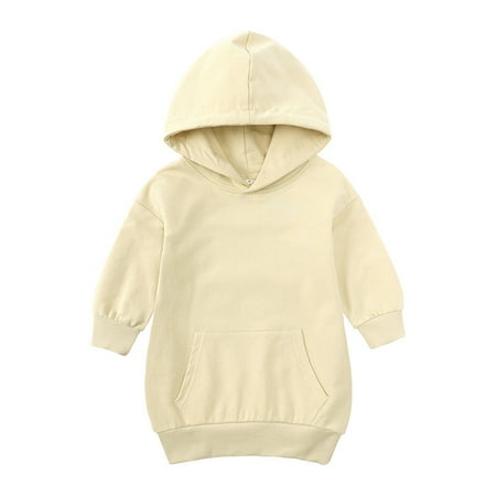 

QIPOPIQ Girls Clothes Clearance Hooded Dress Fall Toddler Baby Girls Color Sweatshirts Dress Long Sleeve Pockets Skirt Holiday Outfits For Girls