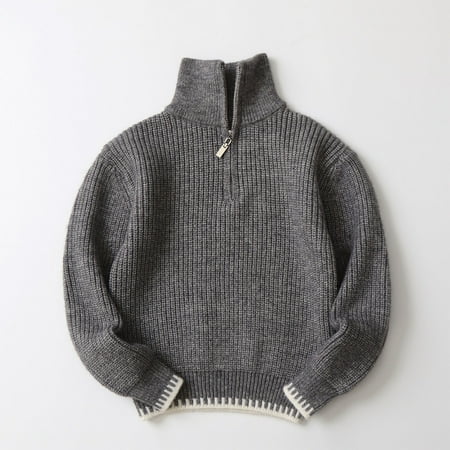 

ATOGUTA Boys Girls Sweaters Winter Turtle Neck Long Sleeve Cable Knit Sweater 1/4 Zip Solid Pullover Sweater Gray Size 6-16