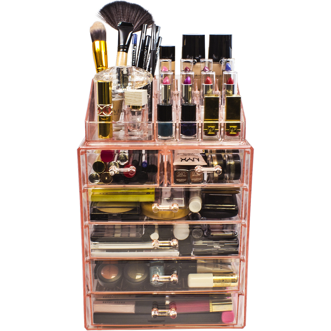 Sorbus Acrylic Cosmetic Makeup and Jewelry Storage Case Display, Spacious  Design, Large, Small Drawers, Pink