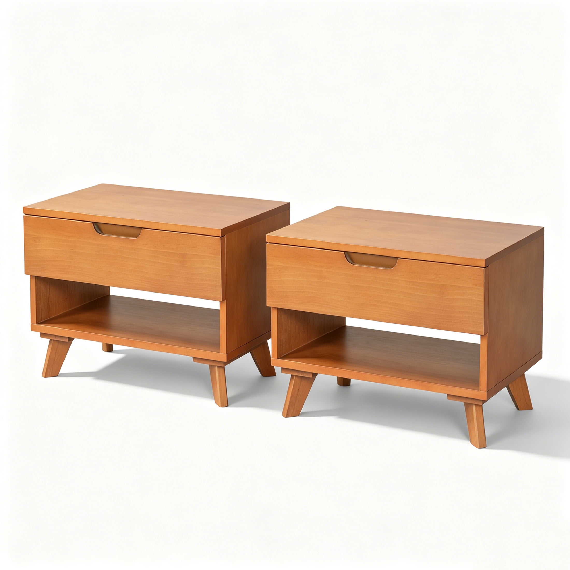 Christopher Knight Home Mid-Century Modern Nightstand with Drawer and Open Shelf, Set of 2, Light Brown