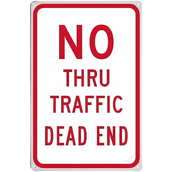 Warning Plaque No Thru Traffic Dead End - 8"x12" Traffic Sign, Road Direction Decor for Courtyard Office Outdoor Indoor
