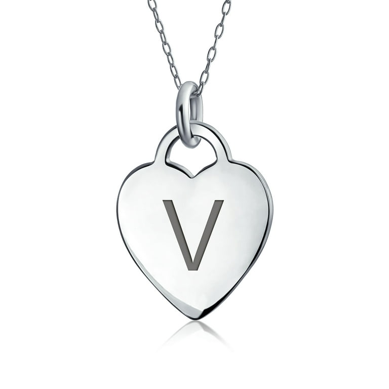 Bling Jewelry Letter Alphabet Initial Heart Pendant Necklace