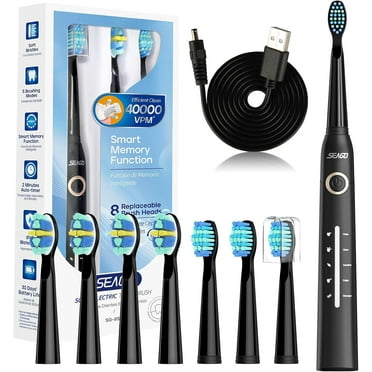 SEAGO Electric Toothbrush, Rechargeable Toothbrush for Adults Sensitive Teeth, 8 Brush Heads, 5 Modes with Teeth Whitening, Endurance 30 Days, Kids Electric Toothbrushes 6-12, SG-958(Black)