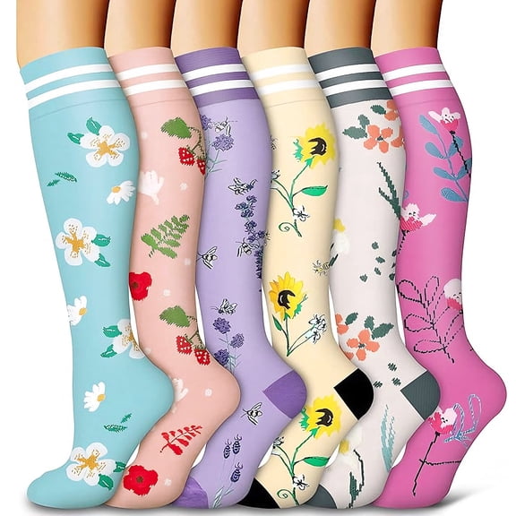 Amaopus 6 Pairs Compression Socks for Men & Women, Breathable Support Socks for Running, Athletic, Travel, Work & Everyday Comfort (S/M)