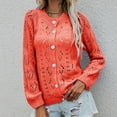 thumbnail image 1 of Ruimatai Women's Fashion Round Neck Solid Hollow Button Knitted Sweater Cardigan, 1 of 8