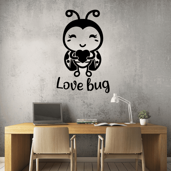 Love Bug Heart Ladybug Ladybugs Lady Bug Bugs Cute Animal Insect Vinyl Design Wall Sticker Art Decal Boy Girl Kid Room Bedroom Nursery Kinder Playroom Home Decor Stickers Decoration Size (10x8 inch)
