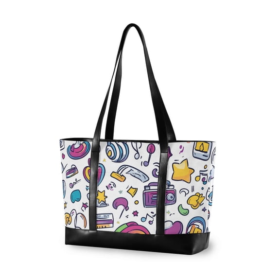 FORMRS Canvas Laptop Tote Bag for Women with 15.6" Computer Compartments Shoulder Handbag, Purple Doodle Pattern