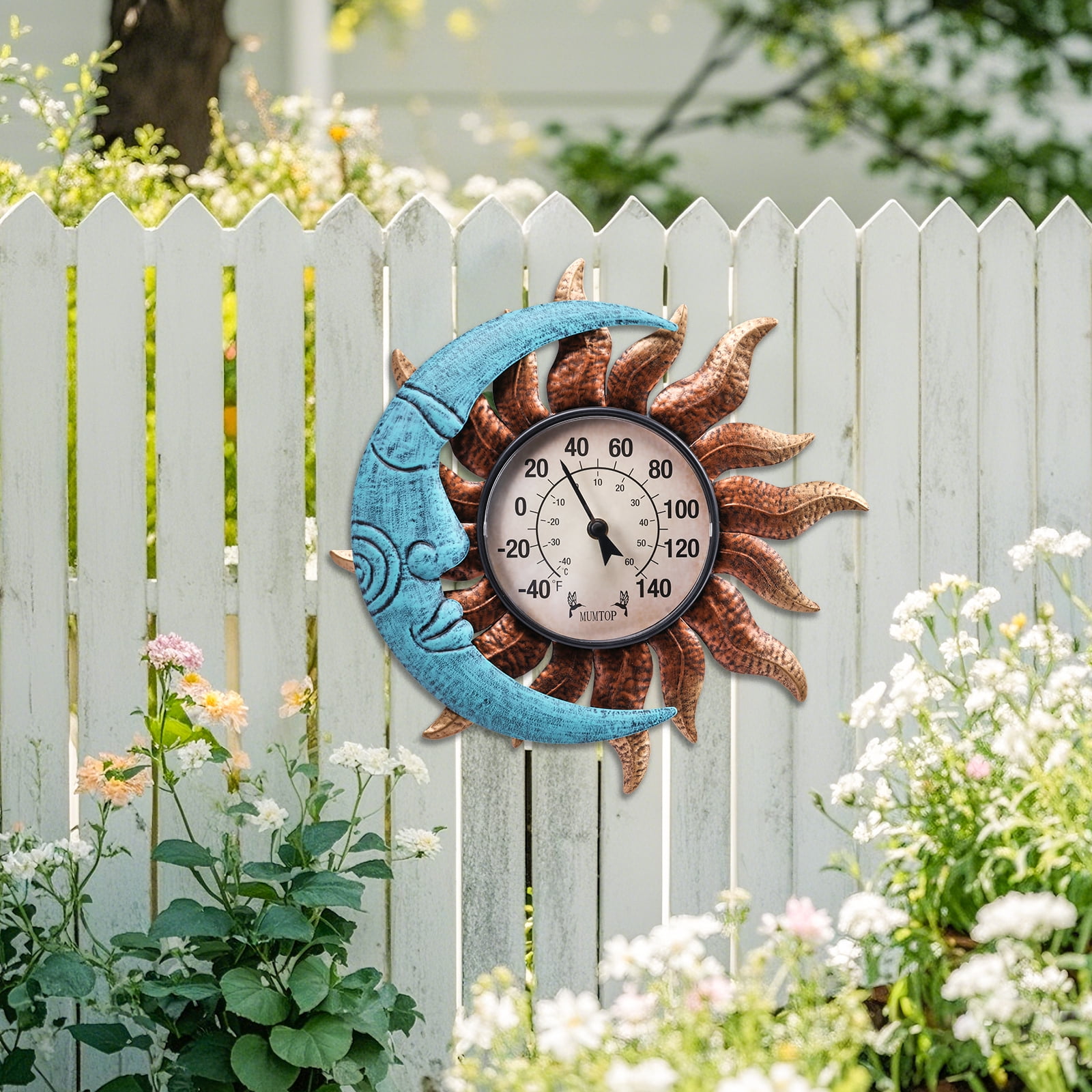 Outdoor Thermometers decor for Indoor - Sun and Moon Wall Art Thermometer Outdoor Thermometer  for  Patio/Garden Decor
