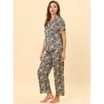 thumbnail image 3 of Unique Bargains Women's Pajama Set Silk Short Sleeves and Pants Floral Satin Sets, 3 of 5