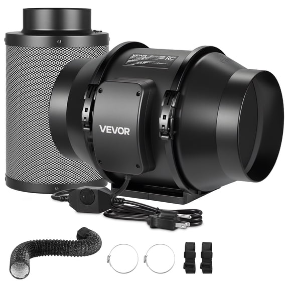 VEVOR 6" Air Filtration Kit, 180 CFM Inline Duct Fan with Speed Controller, Carbon Filter & Ducting Ventilation System for Heating Cooling Booster, Grow Tents, Hydroponics