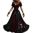 thumbnail image 2 of HCBY Women's Halloween Gothic Maxi Dress, V Neck Short Sleeve Black Costume Dress with Red Graphic Design for Party Events, 2 of 4