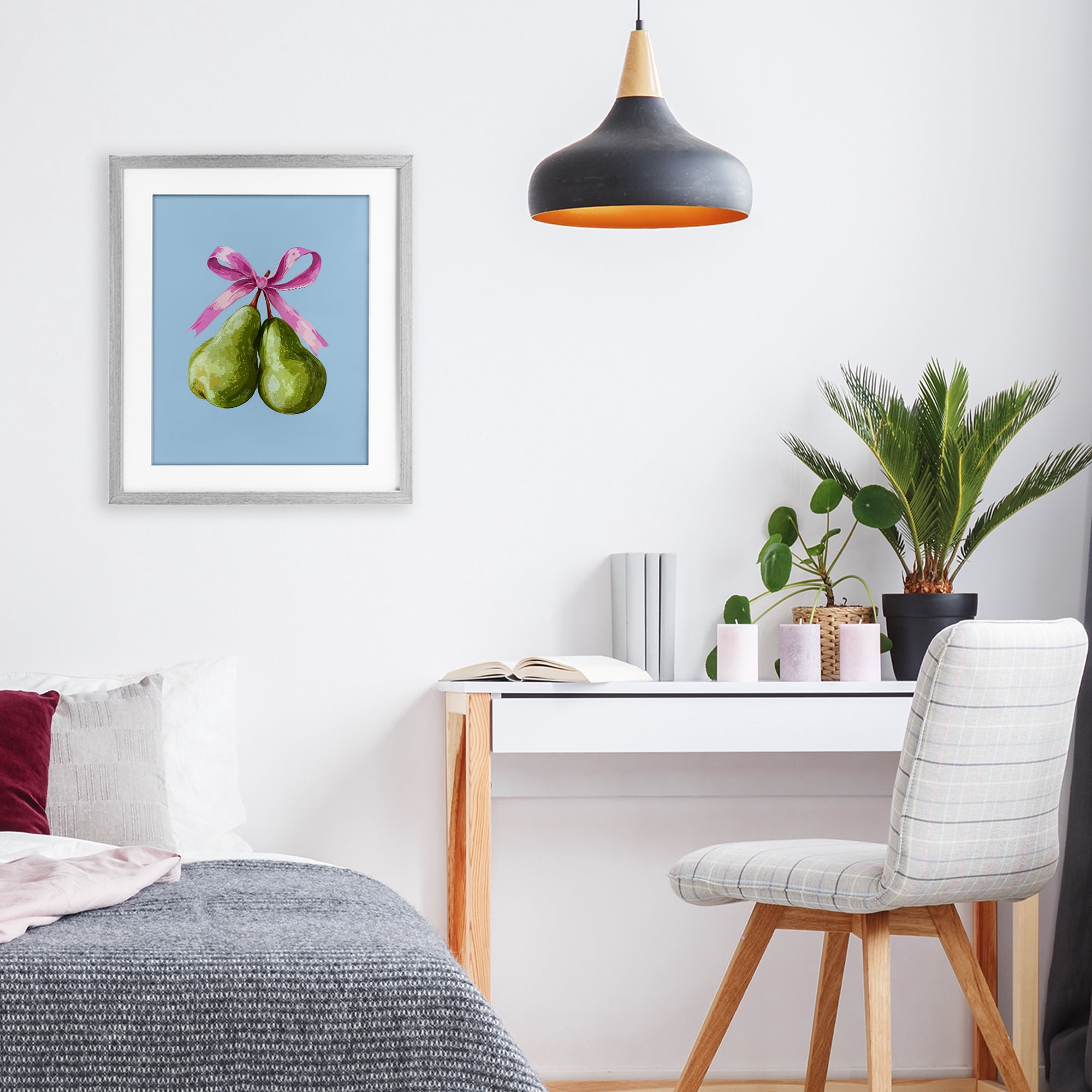 Stupell Industries Twin Pears with Ribbon Gray Framed Print Under Glass, design by Imagine It Images