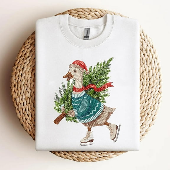 EMBROIDERED Merry Christmas Goose Shirt, Goose Embroidery Sweatshirt, Christmas Tree T-shirt, Embroidered Holiday Crewneck, Xmas Gift