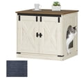 thumbnail image 5 of Hzuaneri 23.6 inch Cat Litter Box Enclosure, Hidden Litter Box Furniture Cabinet with Cushion for Cat, Wooden Cat House Reversible Entrance Left or Right Side, Rustic White and Brown, 5 of 10