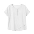 thumbnail image 3 of cocolona Summer Tops for Women Short Sleeve Crew Neck Button Asymmetrical Hem Shirts Dressy Casual Solid Color Blouses, 3 of 6
