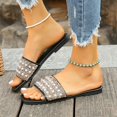 thumbnail image 3 of Rhinestones Pearl Slip on Dress Sandals for Women 2025 Wedding Sparkly Square Open Toe Dressy Slides Bride, 3 of 7