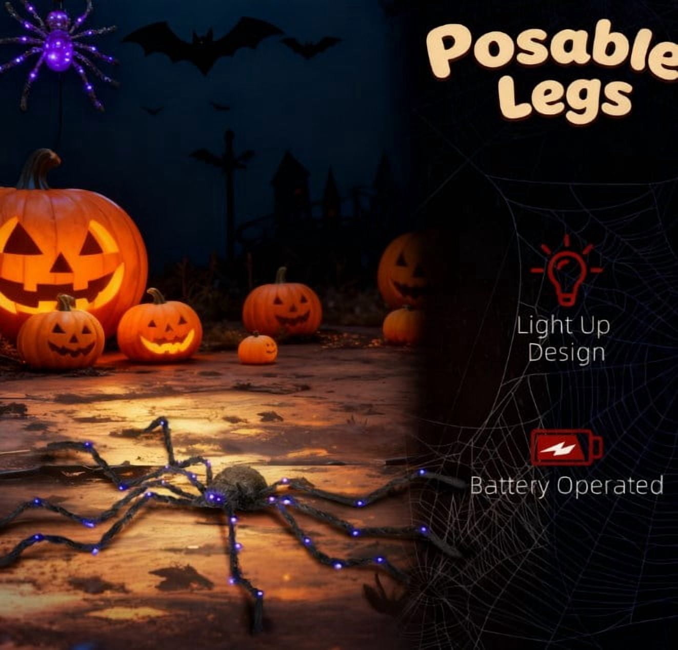 Light-Up Oversized Spider Halloween Decoration 47.2 Inch Purple Glowing Bendable Legs Battery-Operated for Haunted House